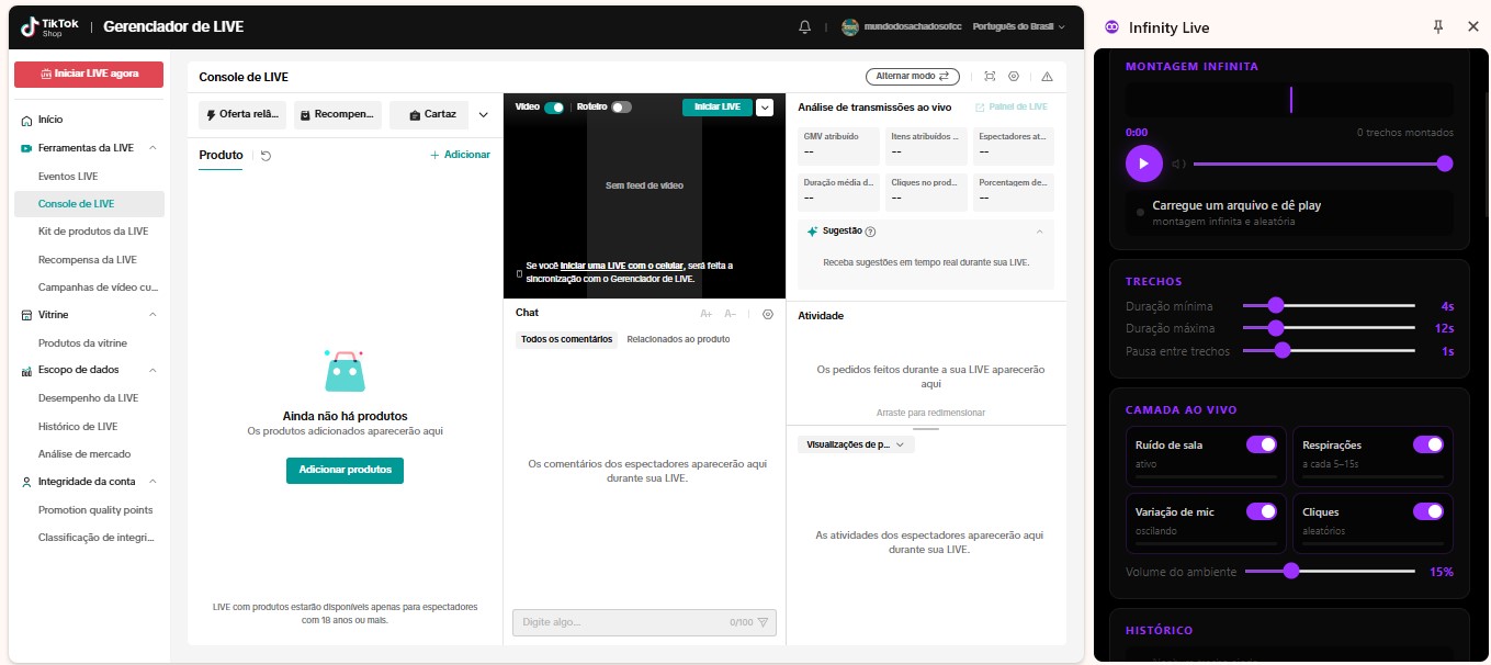 Interface da Infinity Live para TikTok